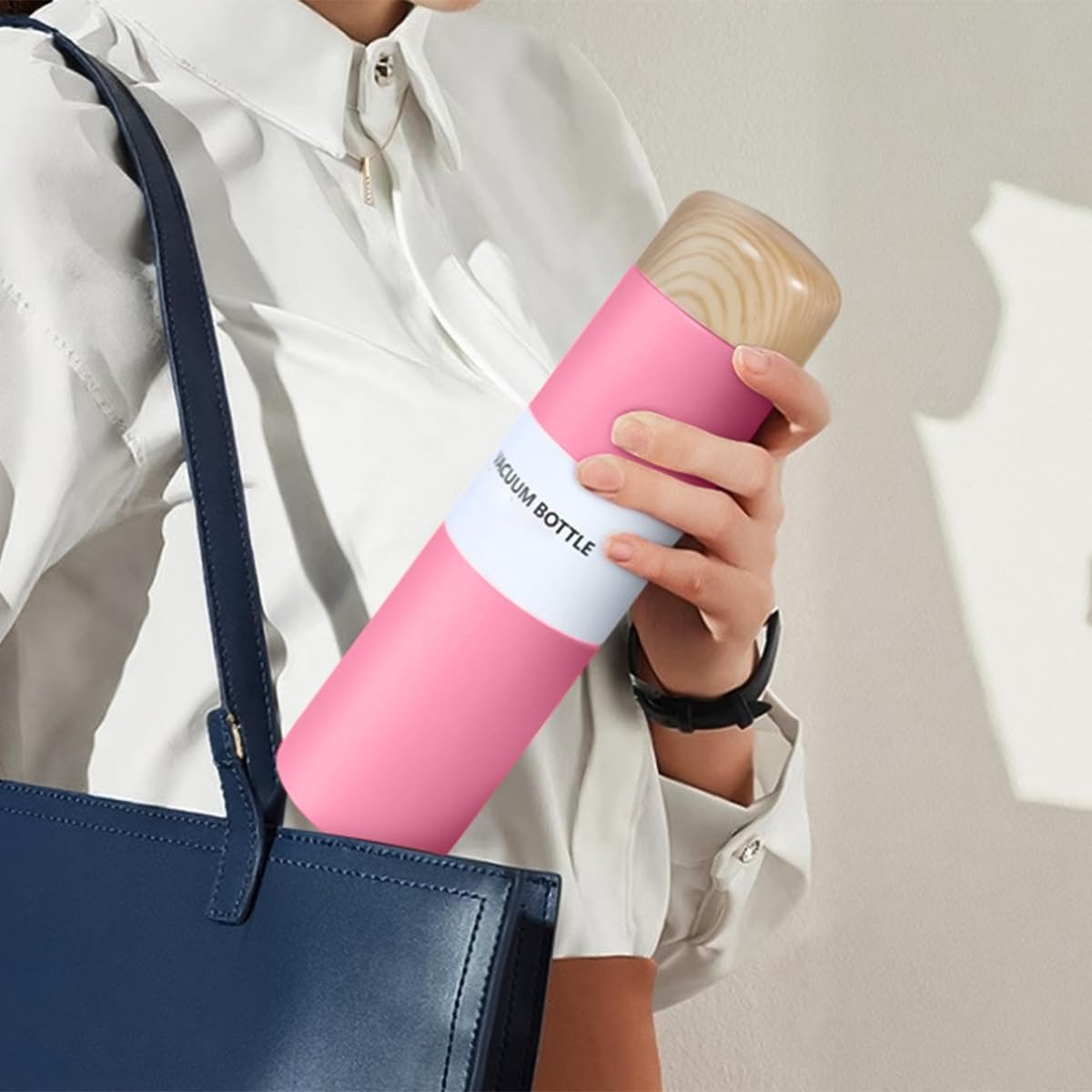 Water Bottle Vacuum Insulated 250ml Slim Stainless Steel, Pocket Travel Mug with Wood Grain Design, Leak-Proof Portable Outdoor Cup (Pink) - image 6