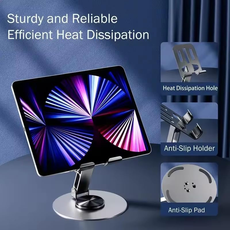 Phone Stand Adjustable 360° Rotating Desk Holder, Foldable Metal Mobile Stand with Secure Grip, Portable Universal Phone Holder for Smartphone and Tablet, ZM-0116 (Black) - image 3