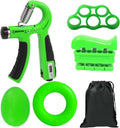 Hand Grip Exerciser Set 5 Piece, Adjustable Hand Gripper with Forearm Strengthener, Finger Trainer and Wrist Workout Tools for Strength Training (Green) - image 1