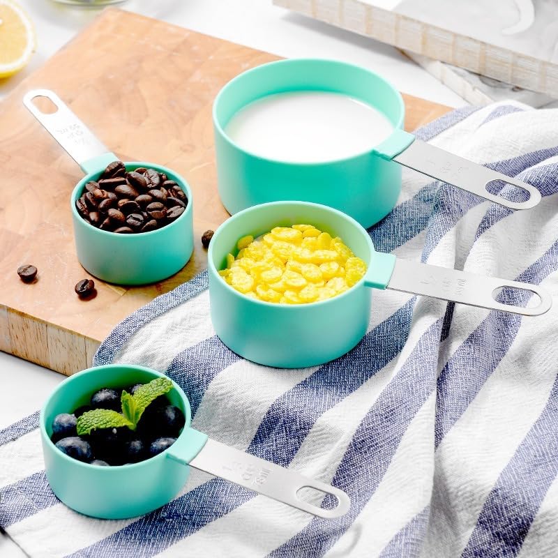 Measuring Cups and Spoons Set, 8-Piece Stackable Baking Measure Set with Stainless Steel Handles for Dry and Liquid Ingredients, BPA-Free, Green - image 7