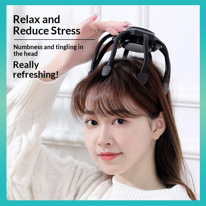 Electric Head Massager, Scalp Massage Tool with 3 Vibration Modes and 8 Flexible Claws, Lightweight ABS Portable Head Scratcher for Home, Office and Travel, LM-080 (Black) - image 3