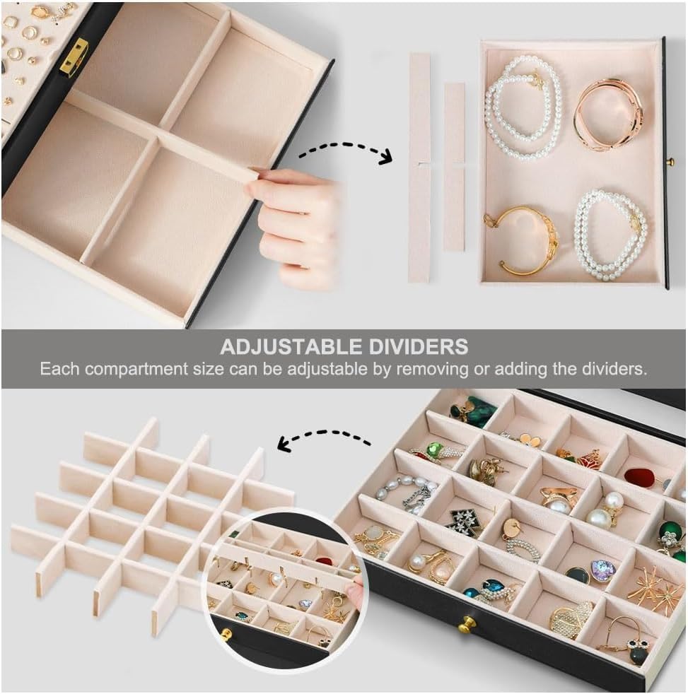 Jewelry Organizer Box 3-Layer Lockable Travel Jewelry Case, Multi-Compartment Accessories Storage for Earrings Rings Bracelets Watches, X-559 (Brown) - image 3