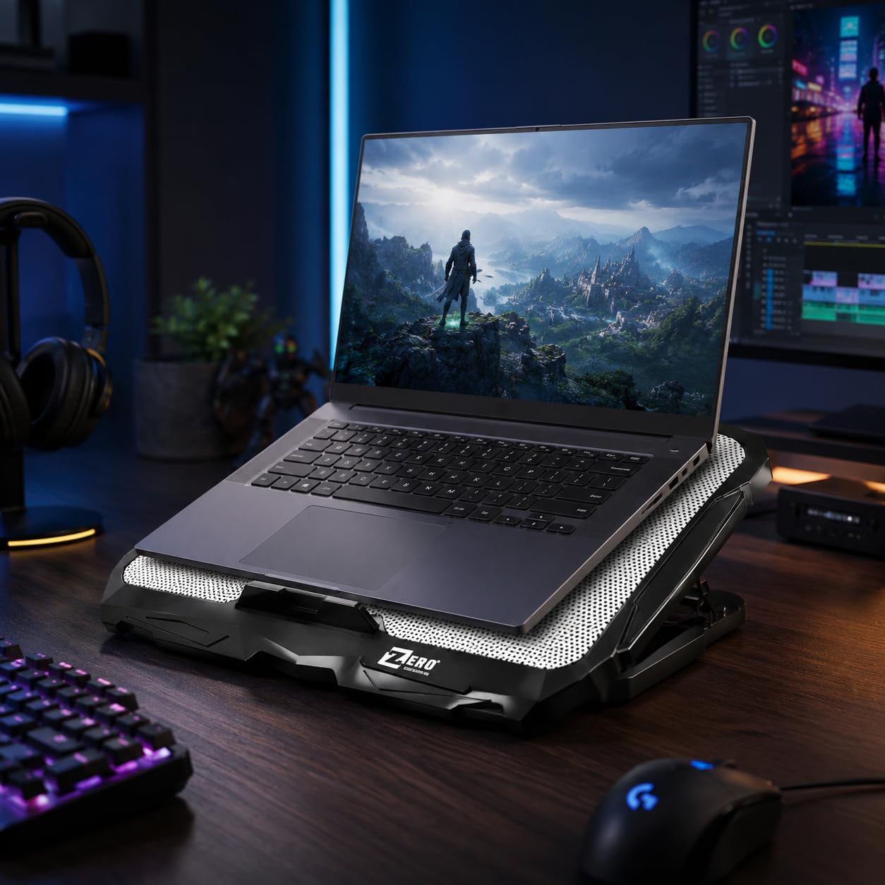 Laptop Cooling Pad with 4 Quiet Fans, USB-Powered Notebook Cooler Stand with LED Light, 7-Level Adjustable Height and Dual USB Ports for Gaming, Study and Office, ZR750, White - image 7