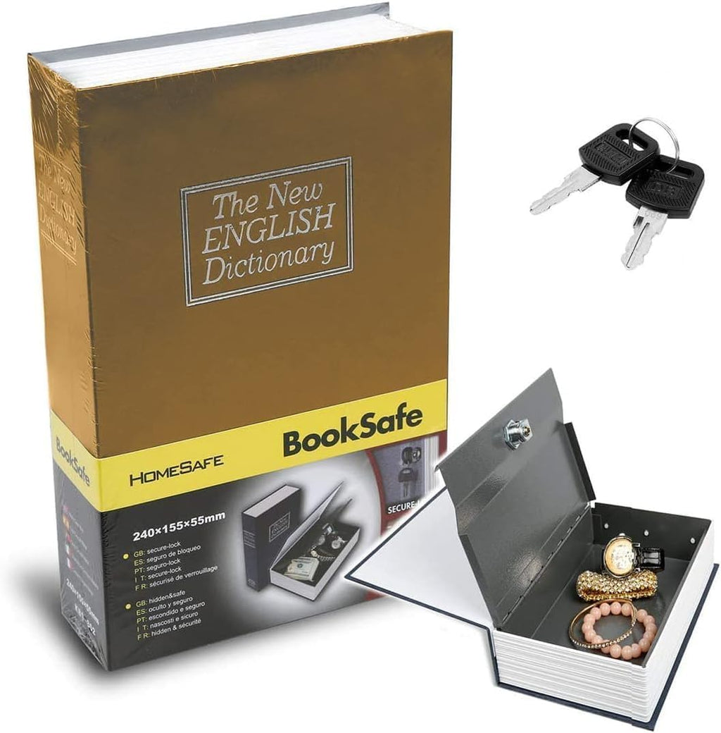 Book Safe with Lock and 2 Keys, Hidden Metal Box for Cash, Jewelry, Passport and Valuables, 24 x 15.5 x 5.5 cm (Brown) - image 1