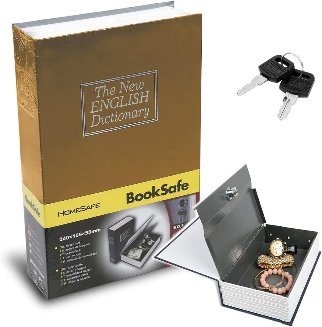 Book Safe with Lock and 2 Keys, Hidden Metal Box for Cash, Jewelry, Passport and Valuables, 24 x 15.5 x 5.5 cm (Brown) - image 1