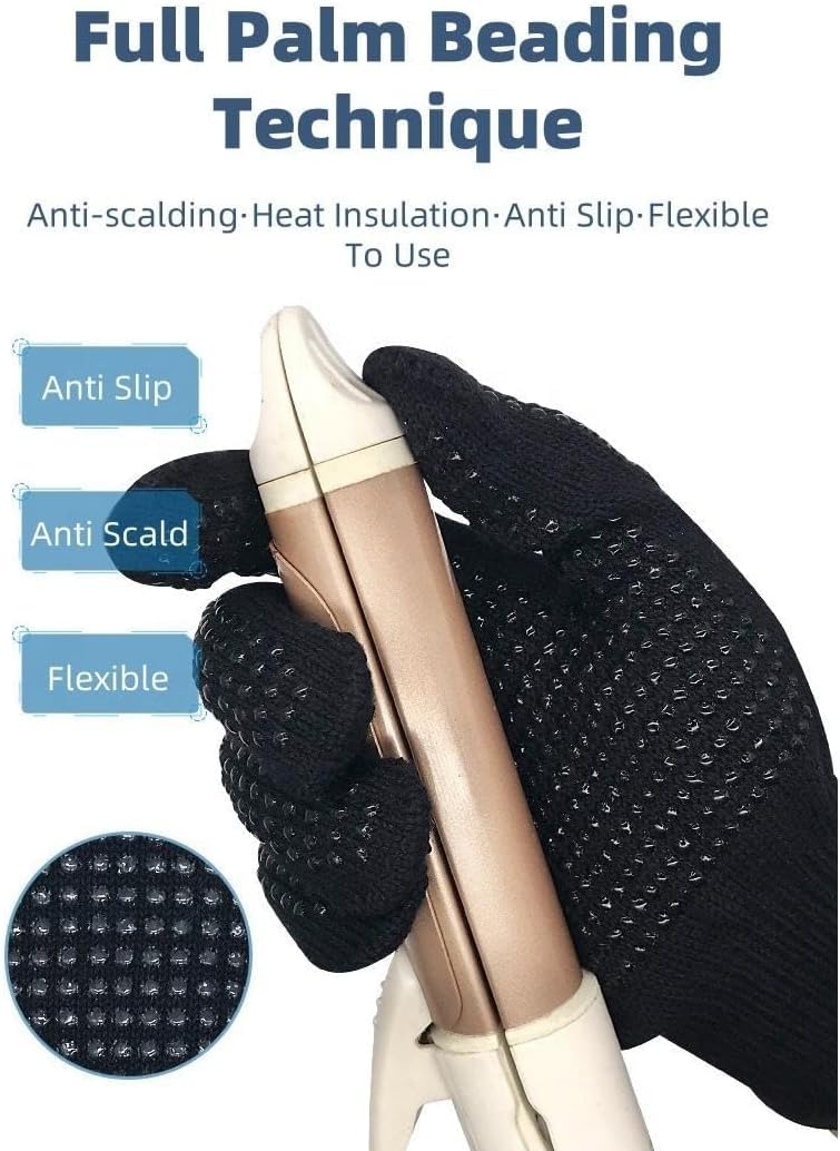 Heat Resistant Glove for Hair Styling, Silicone Bump Protective Finger Glove with Non-Slip Grip for Hair Straightener and Curling Iron, Black, One Size - image 4