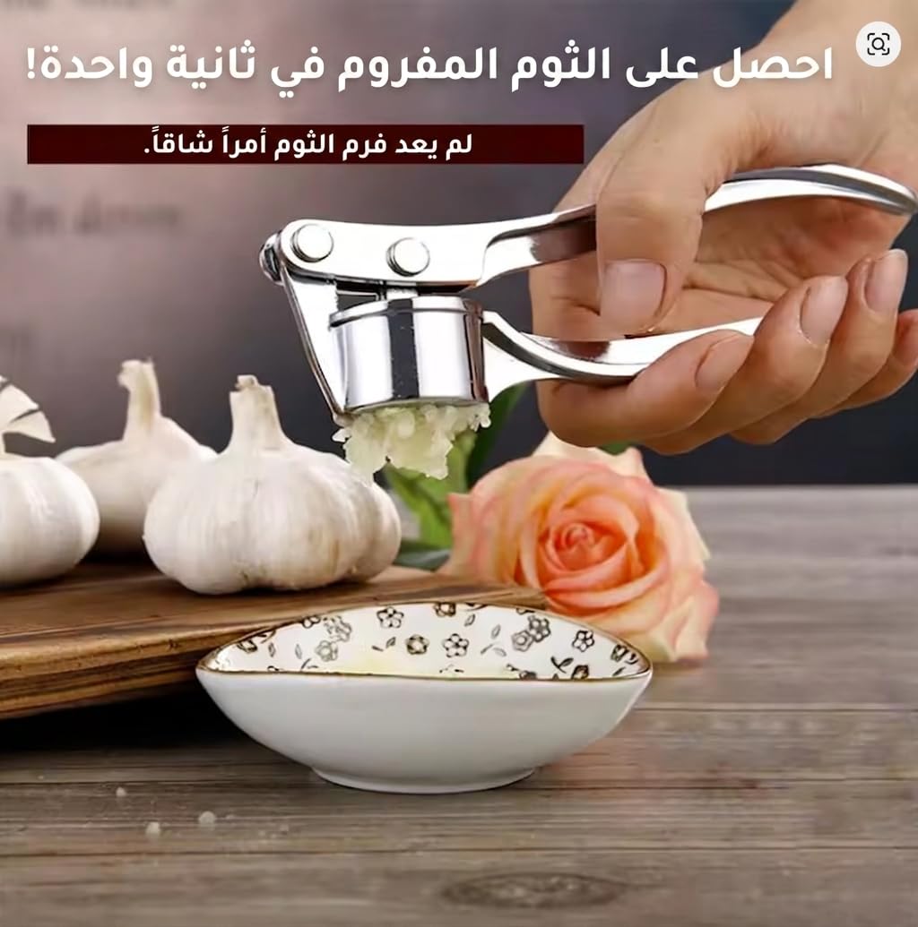 Garlic Press and Crusher, Stainless Steel Manual Garlic Mincer with Ergonomic Handle, Rust-Resistant Easy-Clean Kitchen Tool for Crushing and Chopping, Silver, XD-71 - image 2