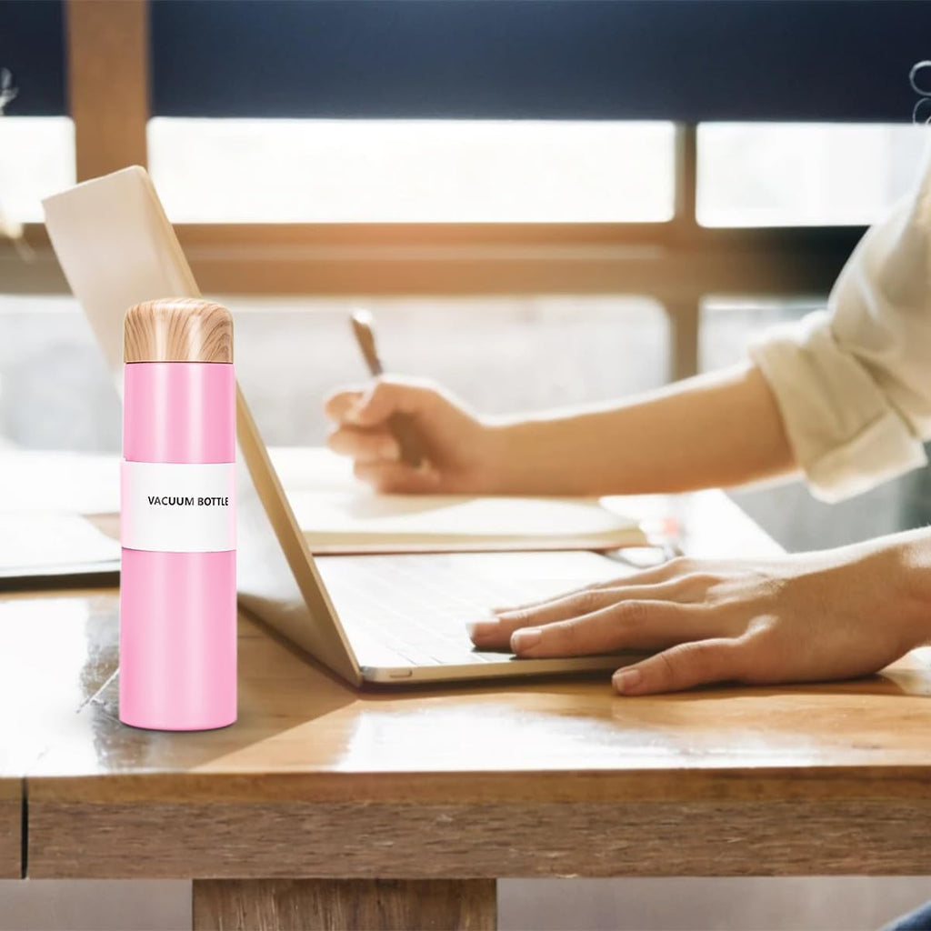 Water Bottle Vacuum Insulated 250ml Slim Stainless Steel, Pocket Travel Mug with Wood Grain Design, Leak-Proof Portable Outdoor Cup (Pink) - image 7