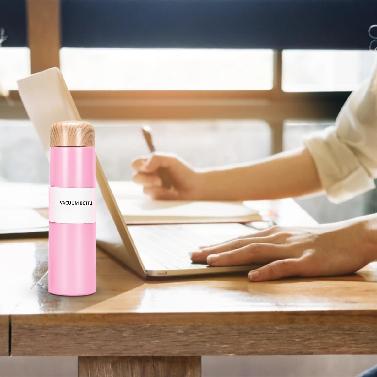 Water Bottle Vacuum Insulated 250ml Slim Stainless Steel, Pocket Travel Mug with Wood Grain Design, Leak-Proof Portable Outdoor Cup (Pink) - image 7