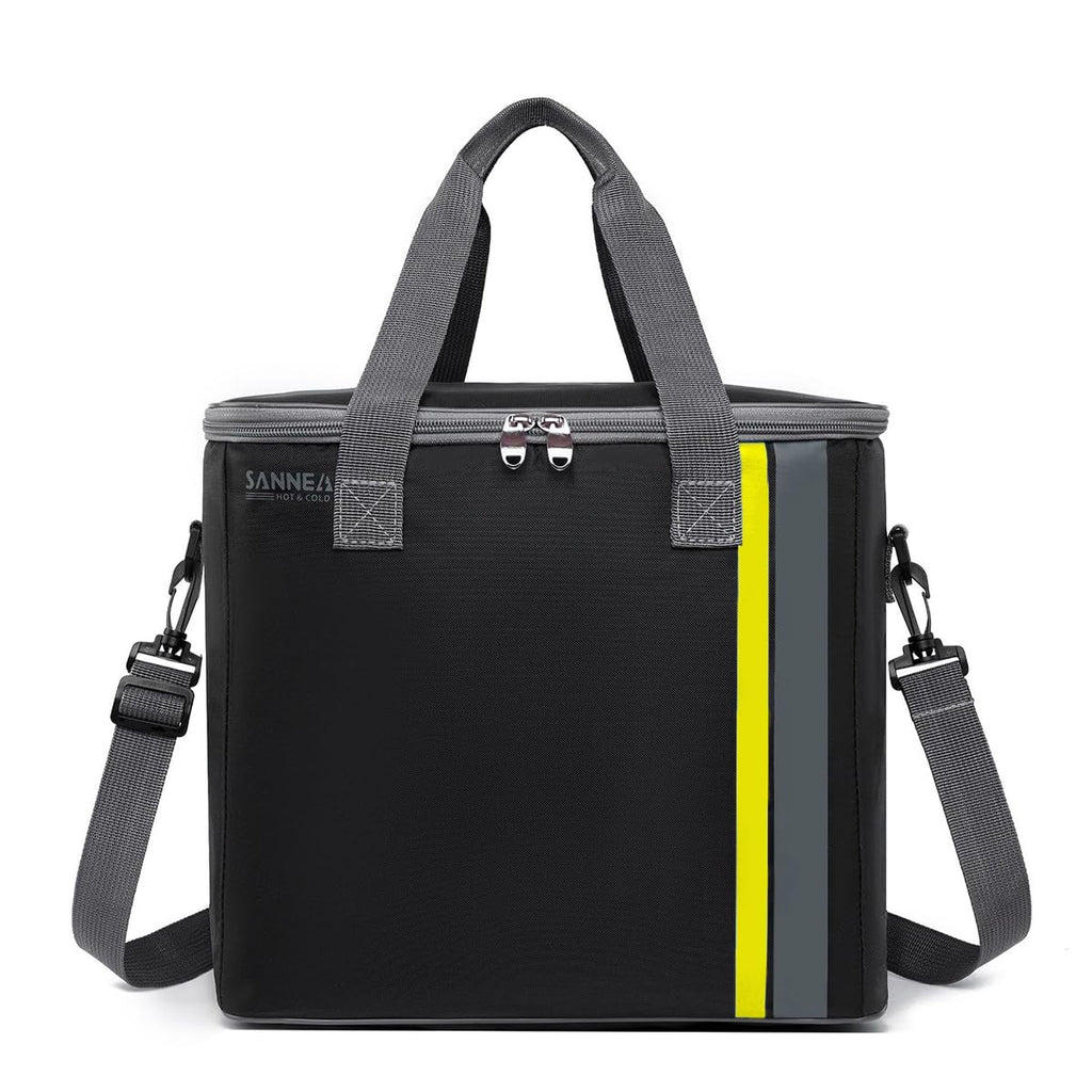 Insulated Lunch Bag 22L, Large Thermal Cooler Tote with Leak-Resistant Lining and Shoulder Strap for Hot and Cold Meals, Work, School, Picnic and Travel, BB-571, Black/Yellow - image 1