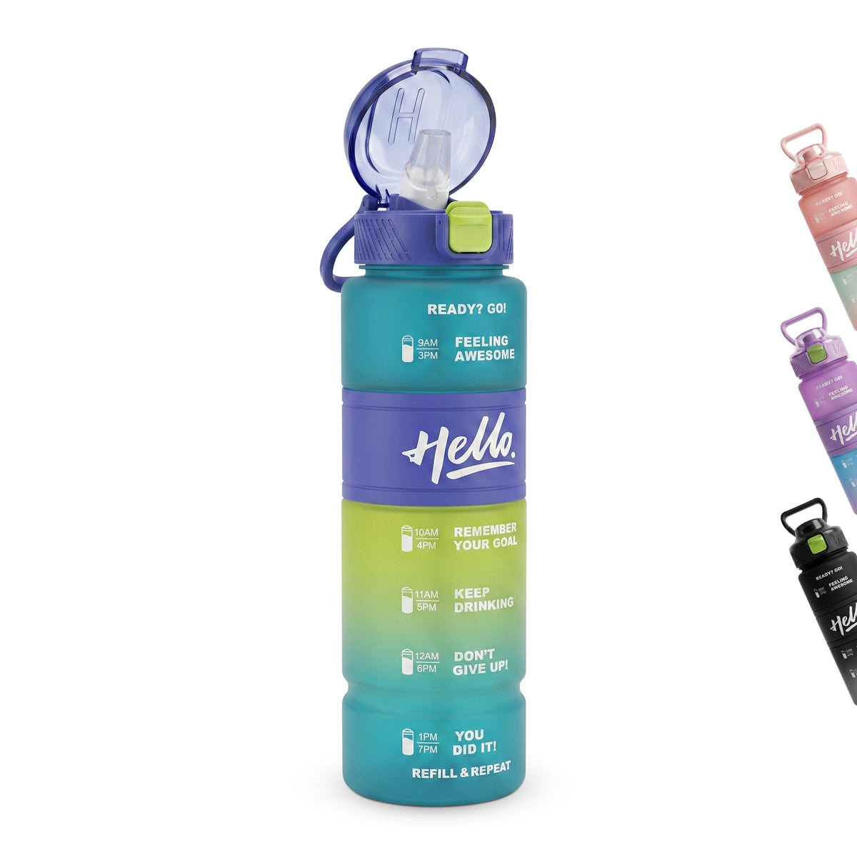Water Bottle 1L with Straw Lid and Carry Handle, BPA-Free Leak-Resistant Reusable Sports Bottle for Gym, School, Travel and Outdoor Use, FL-230, Blue - image 1