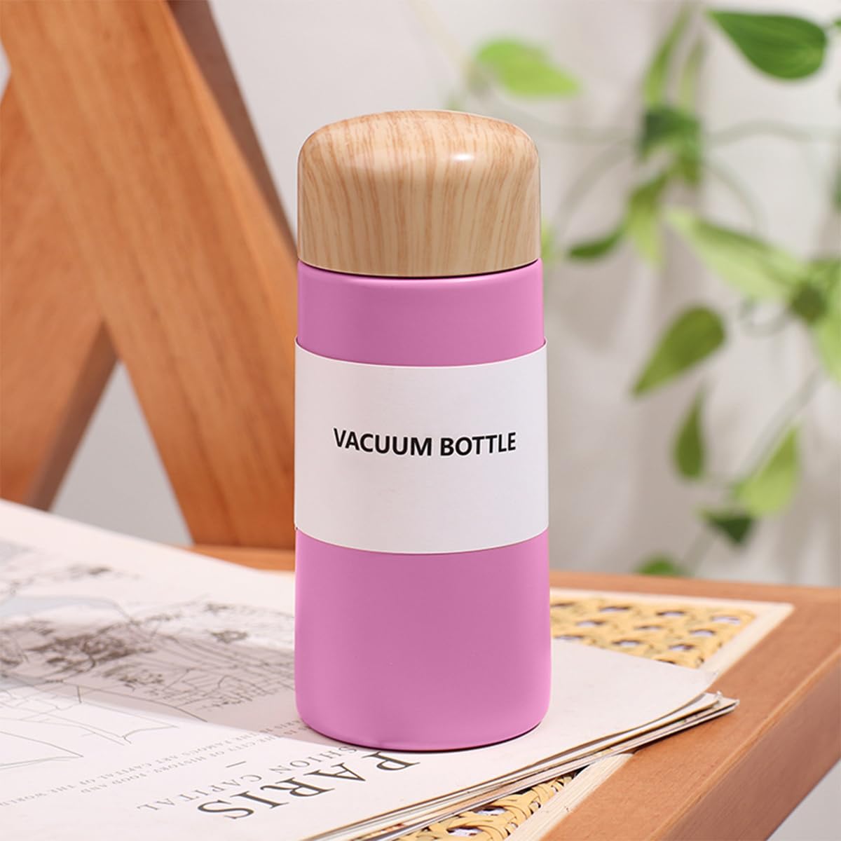 Mini Water Bottle 150ml Vacuum Insulated Slim Stainless Steel Wood Grain Pocket-Size Portable Hot Cold Pink - image 7
