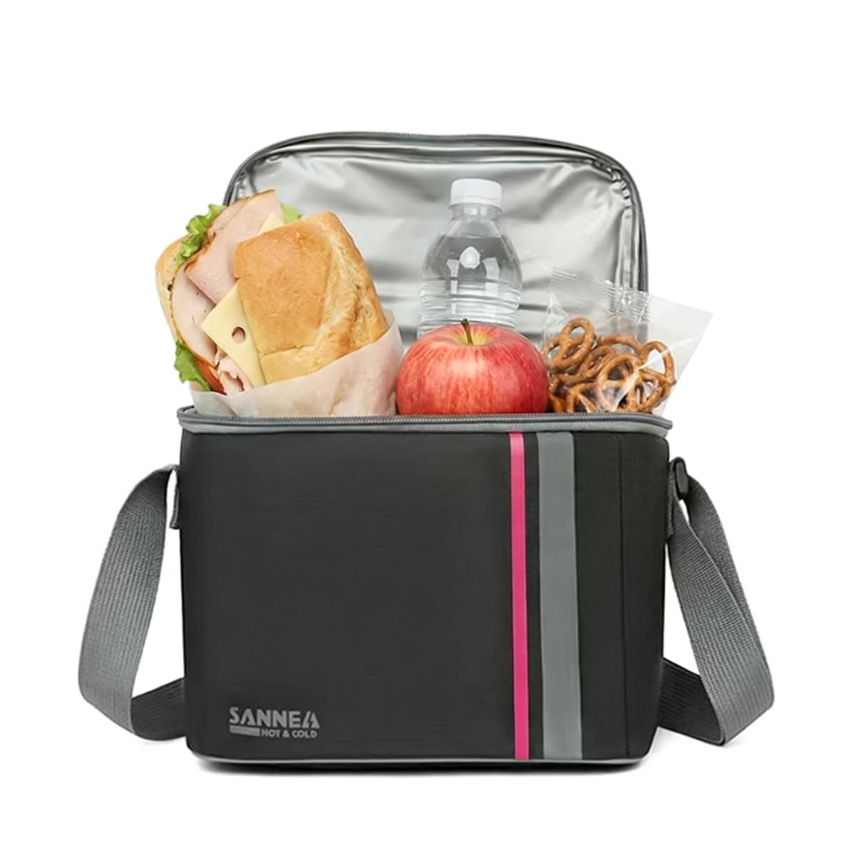 Insulated Lunch Bag 6L, Compact Thermal Cooler Tote with Leak-Resistant Lining, Reusable Food and Drink Carrier for Work, School, University, Travel and Picnic, BB-568, Black & Pink - image 1
