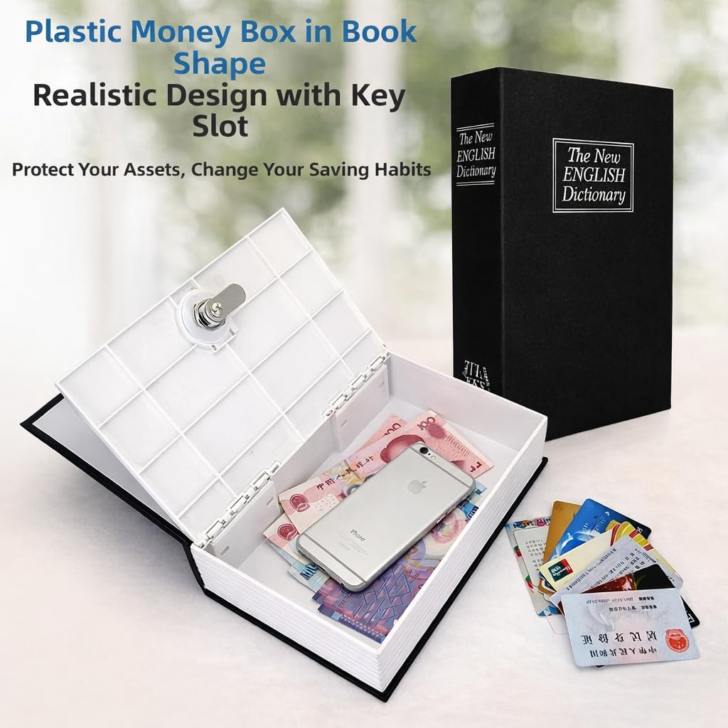 Book Safe with Lock and 2 Keys, Hidden Safe Lock Box, Metal Dictionary Diversion Safe for Cash, Jewelry, Passport and Valuables, 24 x 15.5 x 5.5 cm (Blue) - image 2