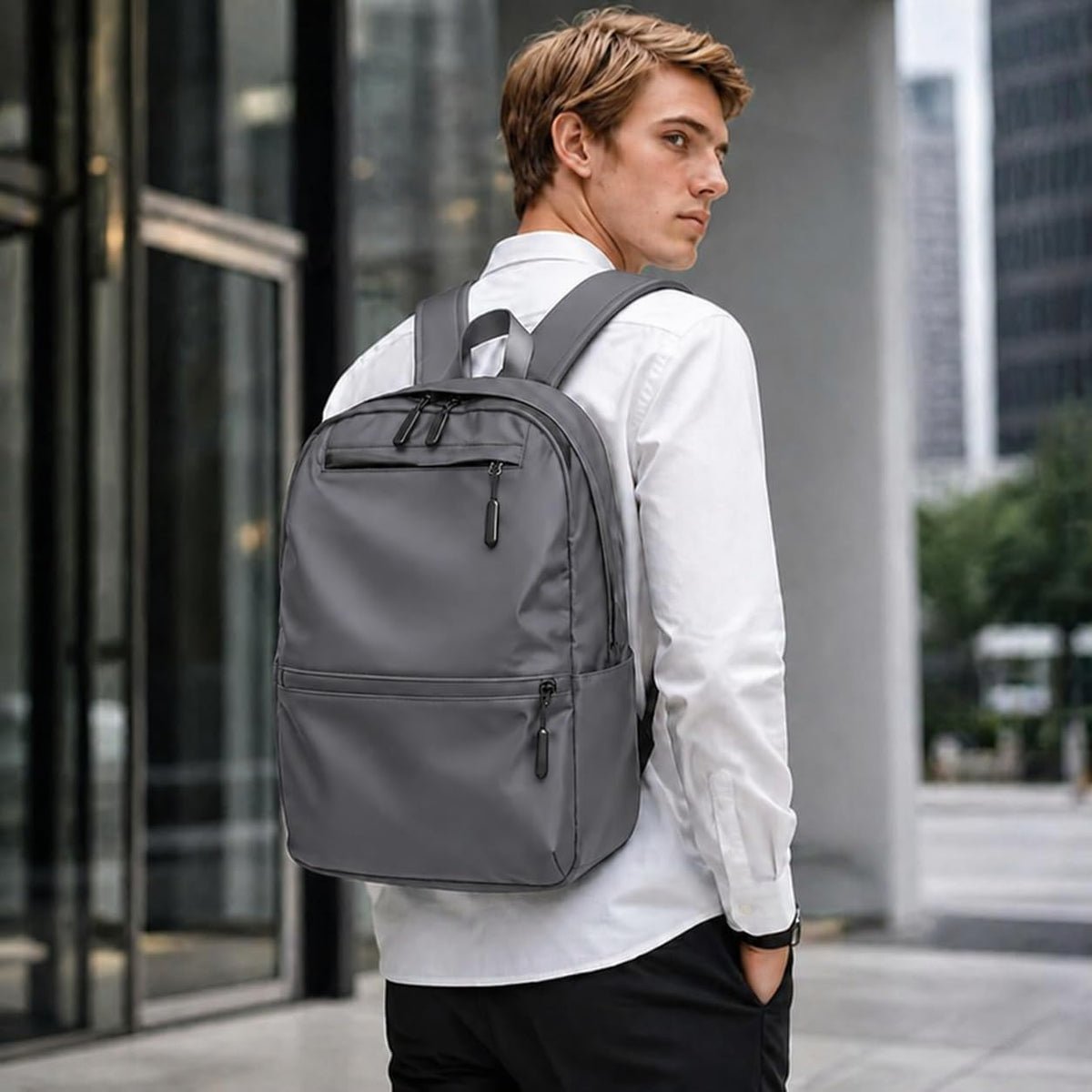Laptop Backpack with USB Charging Port, Lightweight Nylon Multi-Pocket Large Capacity Bag for Work, School, University and Travel, Men and Women (Grey) - image 7