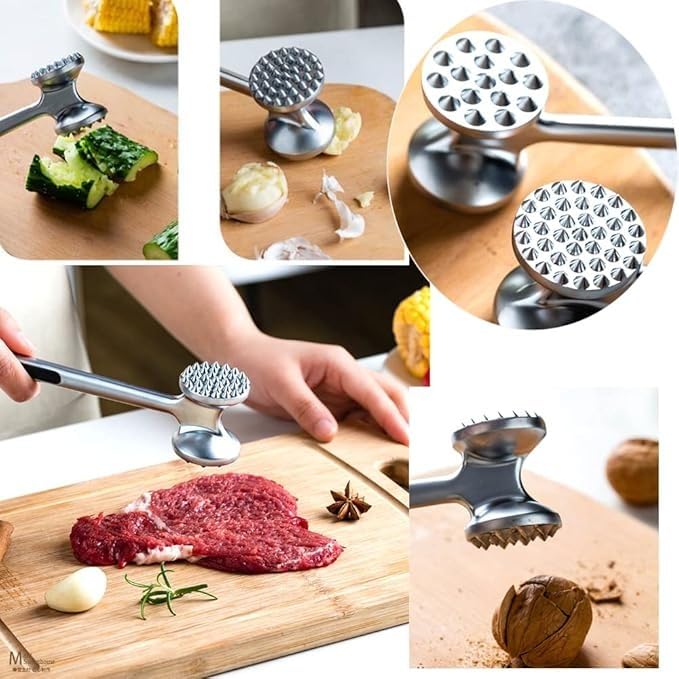 Meat Tenderizer Hammer, Stainless Steel Double-Sided Meat Mallet with Textured and Flat Heads for Steak, Chicken, Schnitzel, Cutlets and Nuts, Silver - image 7