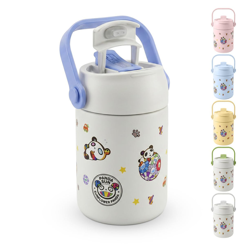 Cup with Straw Lid 400ml Stainless Steel Insulated Water Bottle, Carry Handle, Leak-Proof for Hot and Cold Drinks, School Travel Home F-1540 (Blue) - image 1