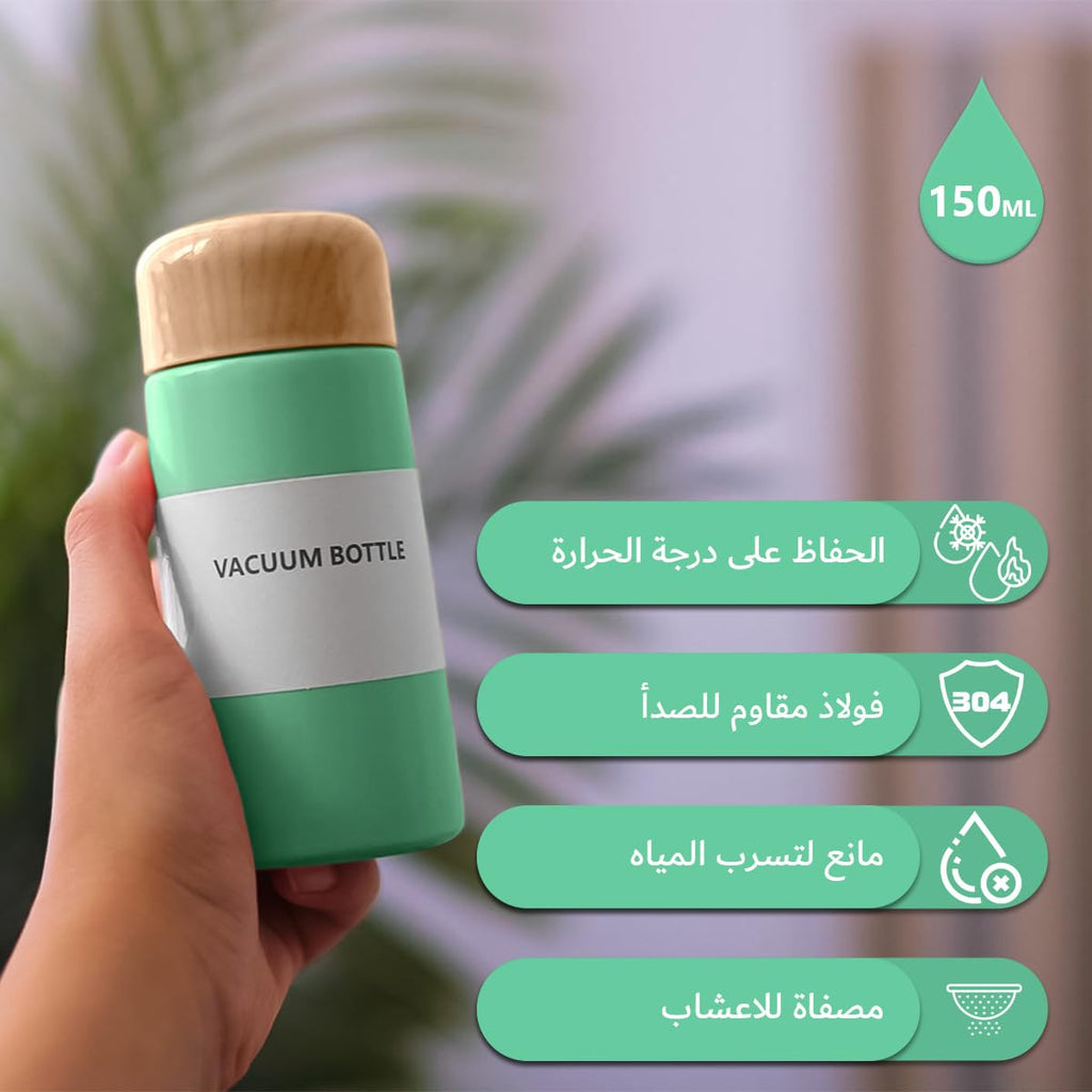 Mini Water Bottle 150 ml, Vacuum Insulated Stainless Steel Cup, Slim Pocket-Size Reusable Flask for Hot and Cold Drinks, Office, Travel and Outdoor Use, Light Green - image 2