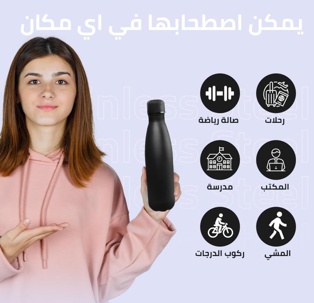 Stainless Steel Water Bottle 500ml, Double-Wall Vacuum Insulated 18/8 Flask with Leak-Resistant Lid, BPA-Free Travel Bottle for Hot and Cold Drinks, Black - image 5