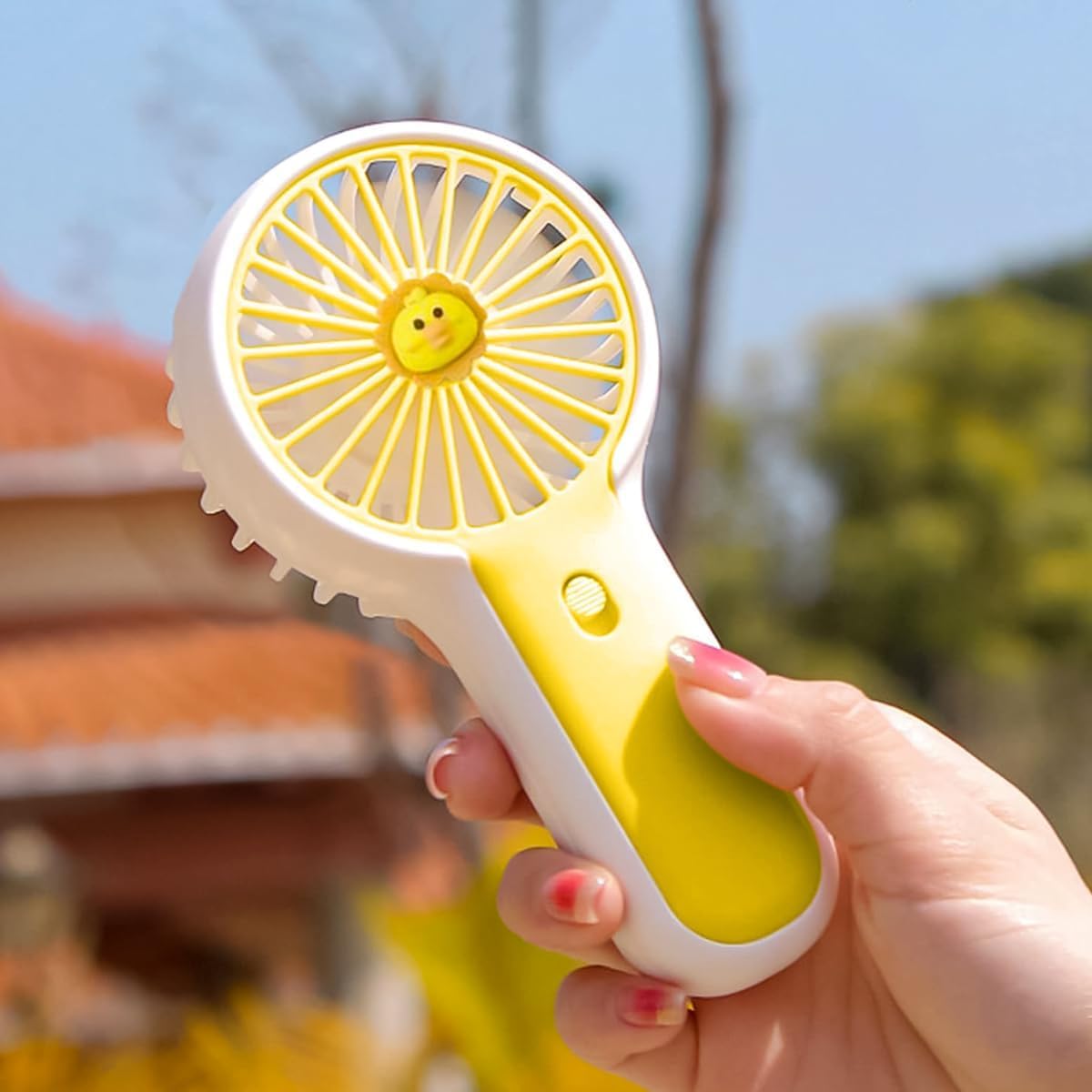 Portable Hand Fan USB Rechargeable Mini Fan 1.5W, Single Speed Handheld and Desktop Cooling Fan with Stand for Home Office Travel, DD 5627 (Yellow) - image 7
