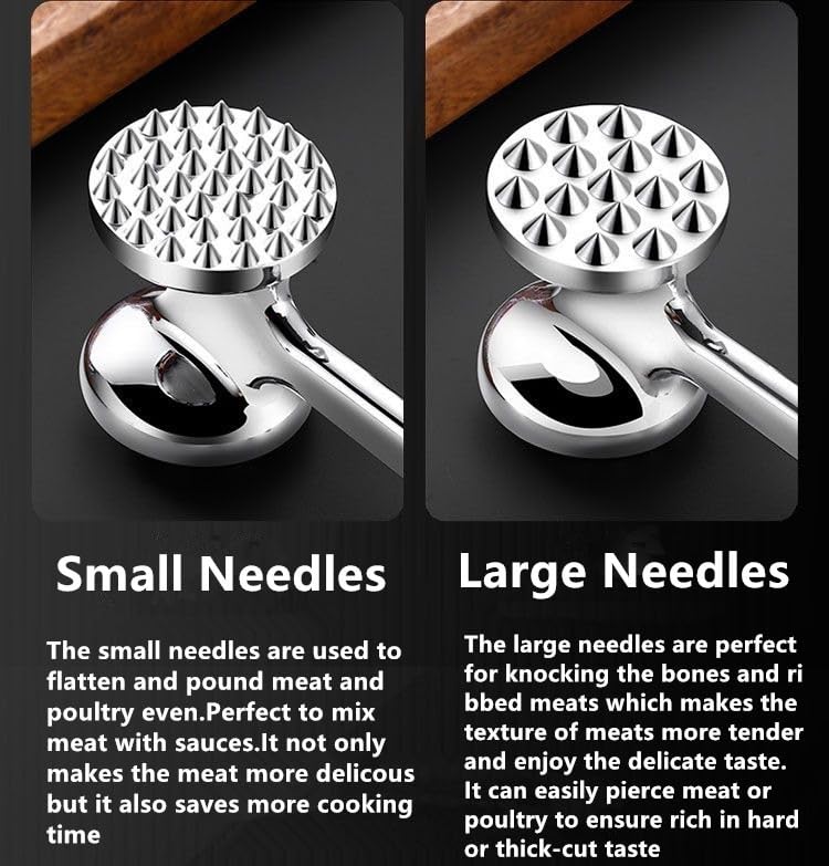 Meat Tenderizer Hammer, Stainless Steel Double-Sided Meat Mallet with Textured and Flat Heads for Steak, Chicken, Schnitzel, Cutlets and Nuts, Silver - image 3