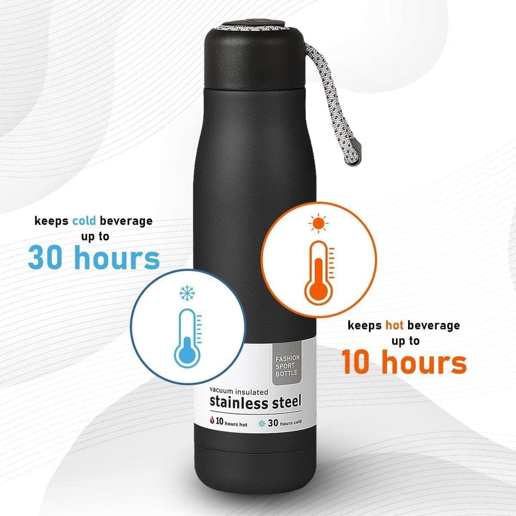 Water Bottle 500ml Stainless Steel Vacuum Insulated Thermal Flask, Double-Wall Leak-Proof Wide-Mouth BPA-Free for Hot Cold Drinks Gym Travel, Black - image 5
