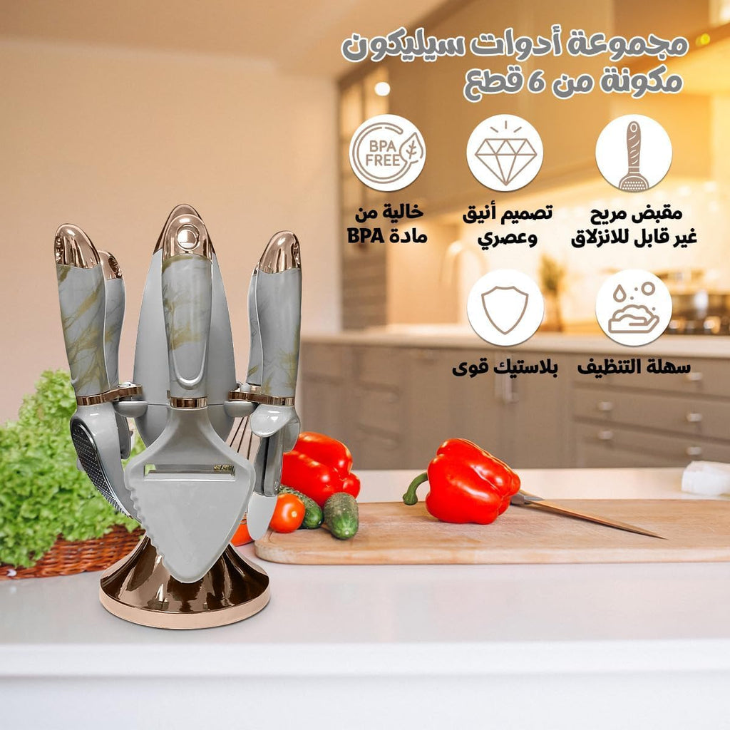 Kitchen Utensils Set 7 Pieces, Stainless Steel Cooking Tools with Holder, Whisk and Grater for Cooking, Serving, Mixing and Baking (White) - image 2