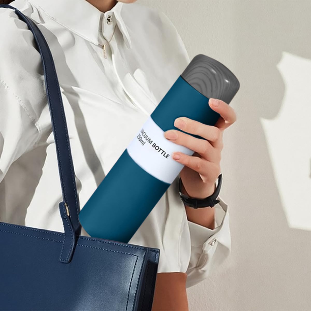 Water Bottle, Vacuum Insulated Water Bottle 250ml, Slim Stainless Steel Cup, Pocket Wood Grain, Creative Outdoor Portable cup (Dark Blue) - image 6