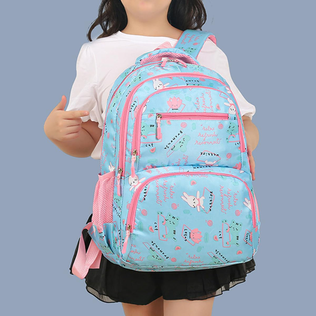 School Bag - Lightweight School Backpack for Kids & Girls, Multi Pocket, Large Capacity, Wear Resistant Breathable Nylon, Padded Straps, Side Bottle Pockets (Blue) - image 6