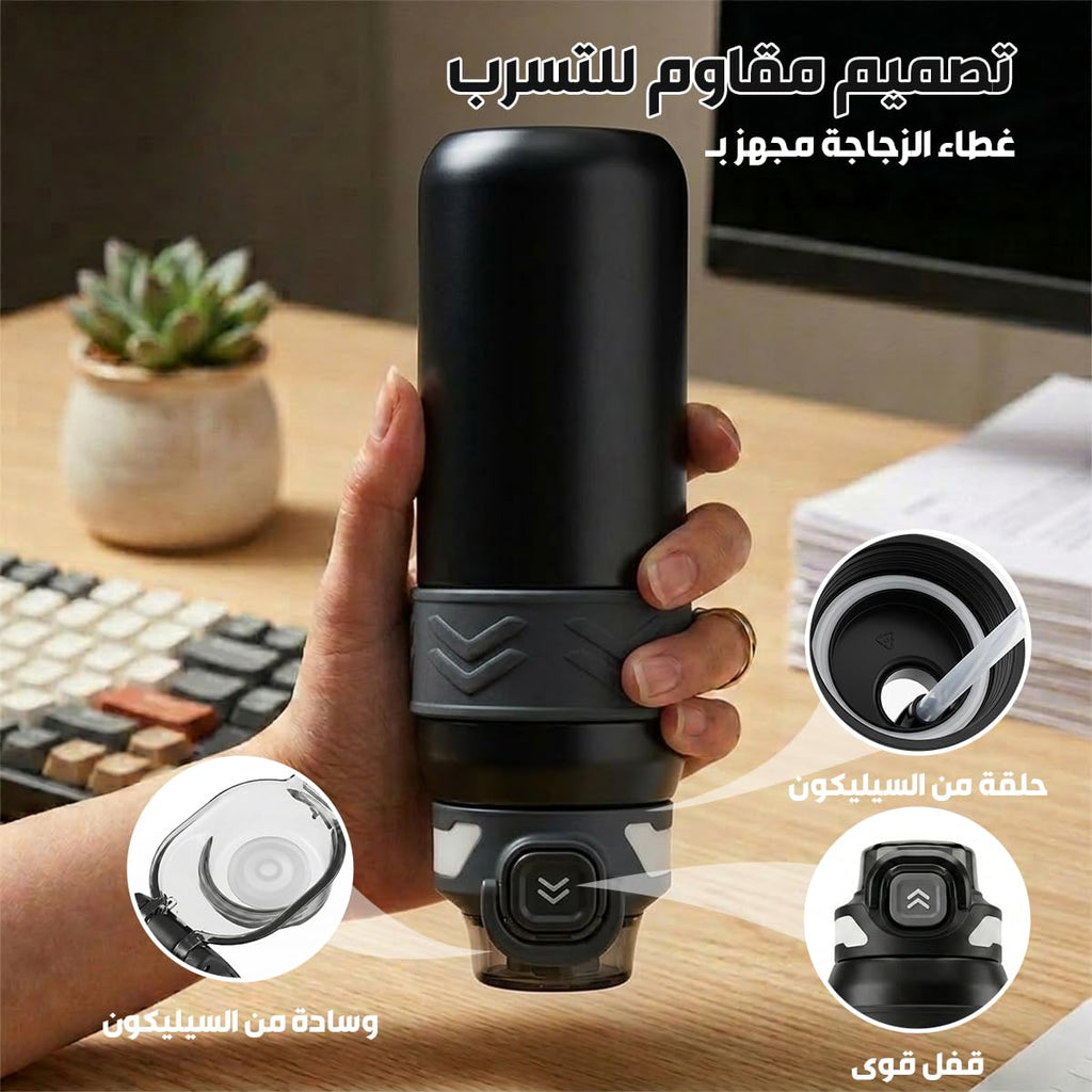 Water Bottle 600ml, Vacuum Insulated Stainless Steel Flask with Straw Lid, Carry Handle, Leakproof BPA-Free Travel Cup for Gym, Camping and Home, F-1542 (Black) - image 3