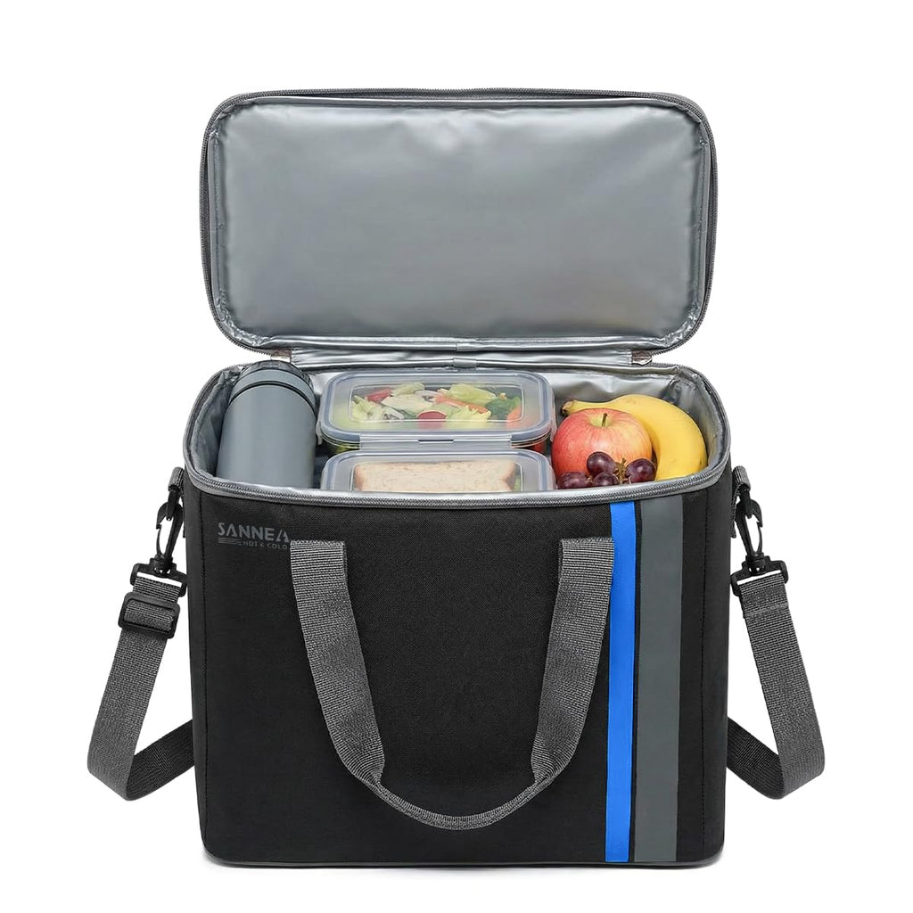 Lunch Bag, Insulated Thermal Cooler Tote 22 L, Waterproof Leakproof Food Storage for Hot and Cold Meals, Picnic, Work, School and Travel, hanso, BB-571 (Black/Blue) - image 1