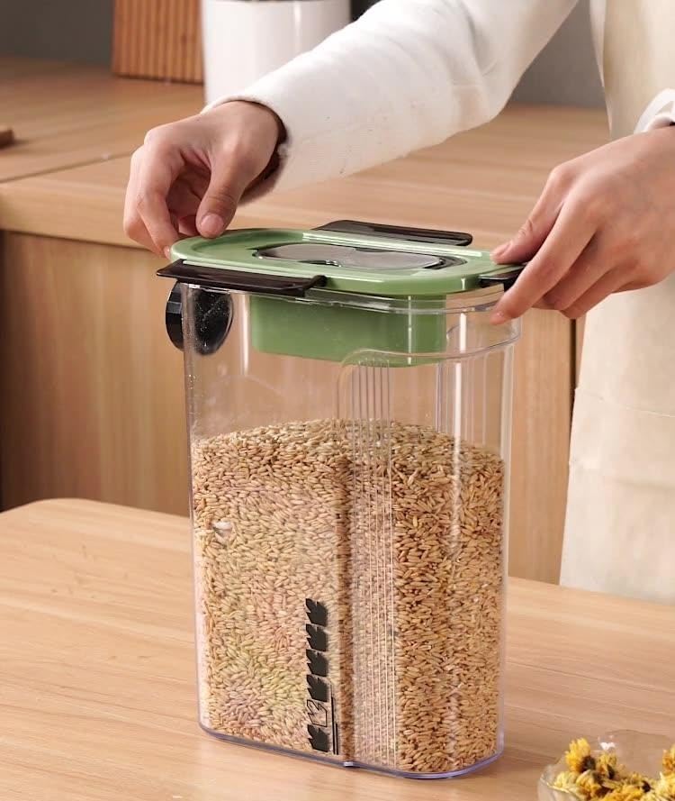 Food Storage Container 3L, Airtight Acrylic Kitchen Jar with 3 Locking Clips, Double Sealing Rings and Knob Lid for Cereal, Rice, Pasta, Snacks, Juice and Cold Water (Creamy, 3L) - image 9