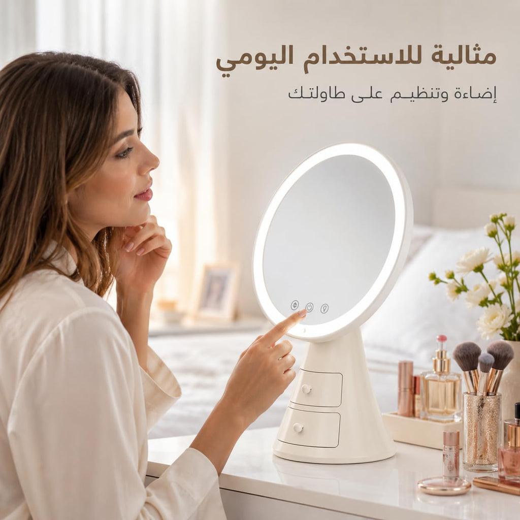 LED Makeup Mirror with Organizer, Desktop Vanity Mirror with Touch Control, 3 Light Modes and Adjustable Angle, Easy-Clean Tabletop Cosmetic Storage Box for Women and Girls, X-611 - image 6