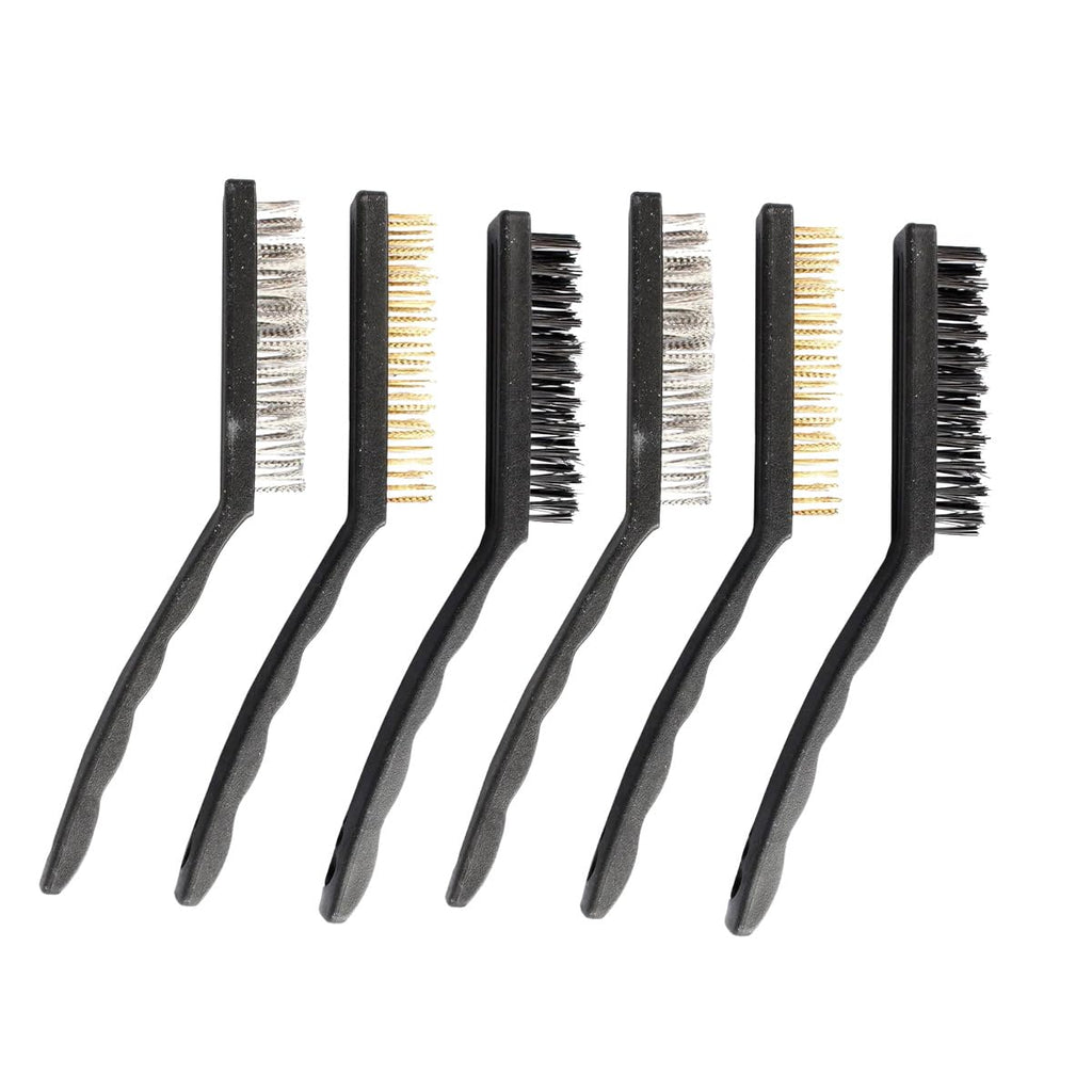 Wire Brushes Set 6 Piece Curved Handle Nylon Brass Stainless Steel Bristles Cleaning Kit for Rust Paint Dirt Removal Metal Grill Kitchen Workshop Black - image 1