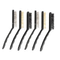 Wire Brushes Set 6 Piece Curved Handle Nylon Brass Stainless Steel Bristles Cleaning Kit for Rust Paint Dirt Removal Metal Grill Kitchen Workshop Black - image 1
