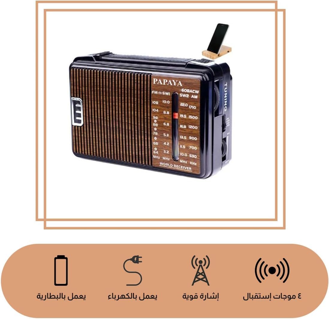 Radio AM/FM/SW1/SW2/TV Transistor Radio AC with Best Reception Big Speaker and Precise Tuning Knob (608 (Brown)) - image 2