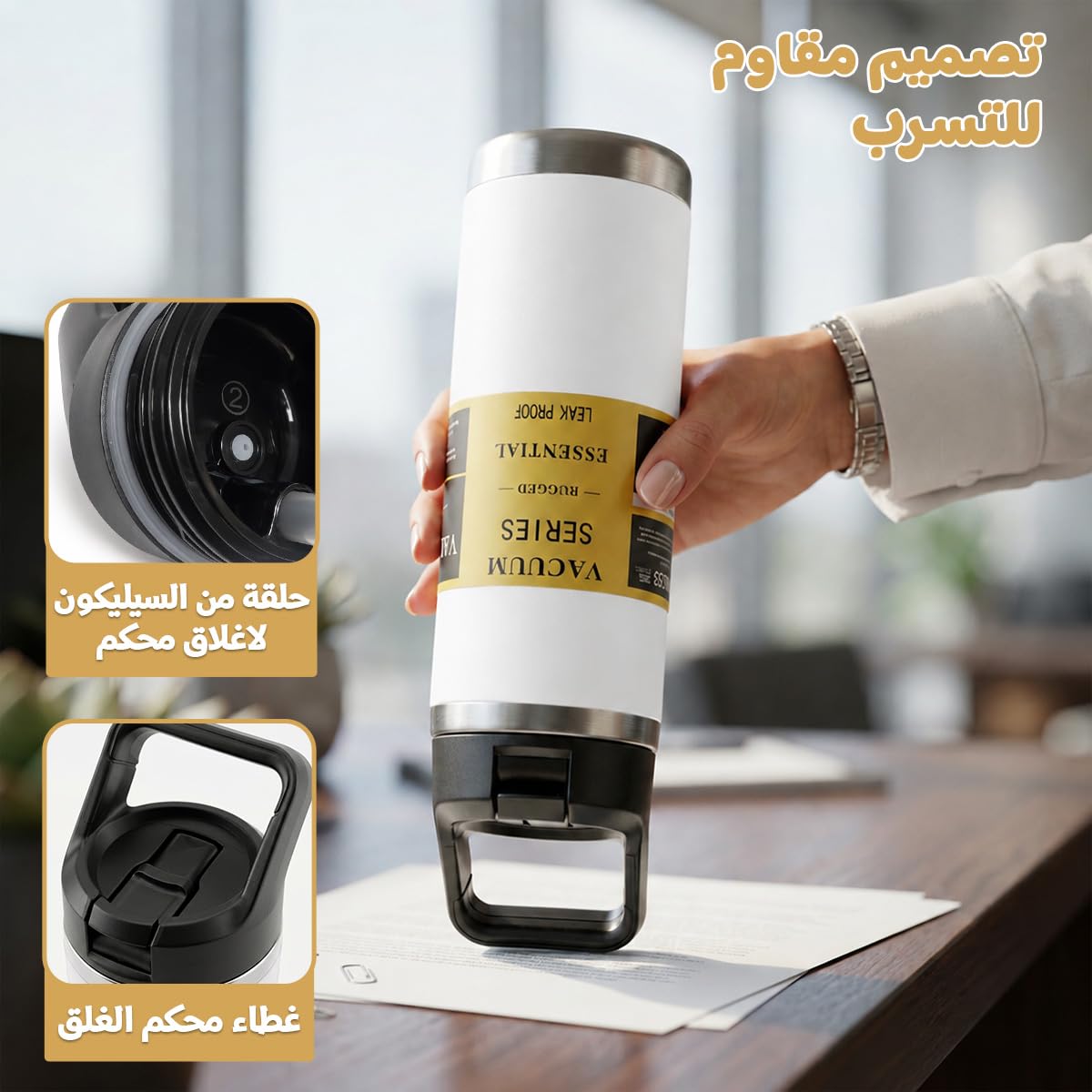 Water Bottle 540ml, Stainless Steel Vacuum Insulated Flask with Straw Lid and Carry Handle, Double-Wall Leakproof Bottle for Hot and Cold Drinks, Gym, Travel and Office, F-1550, White - image 4
