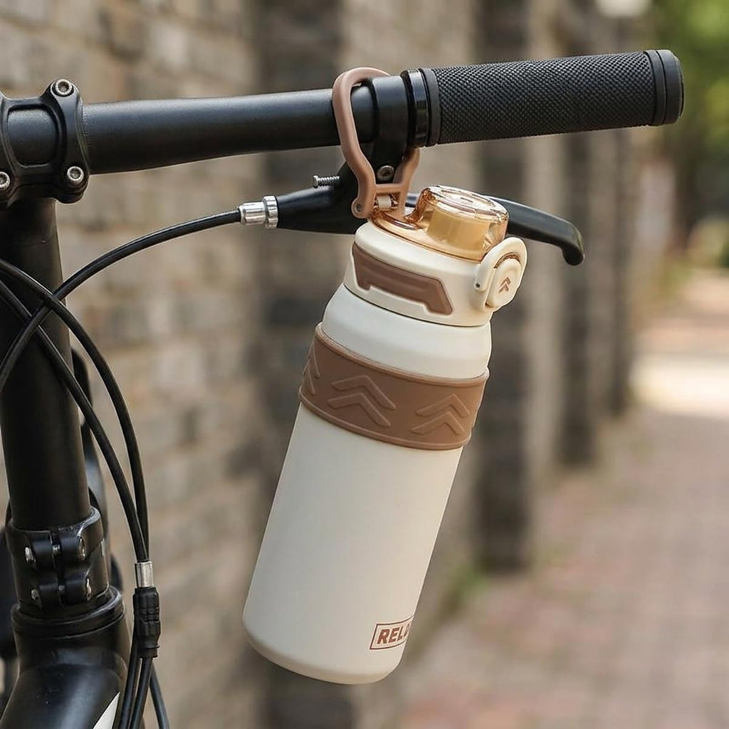 Water Bottle 600ml, Stainless Steel Vacuum Insulated Flask with Straw Lid, Carry Handle and Leakproof BPA-Free Design for Hot and Cold Drinks, Gym, Travel and Home, F-1542 (Brown) - image 6