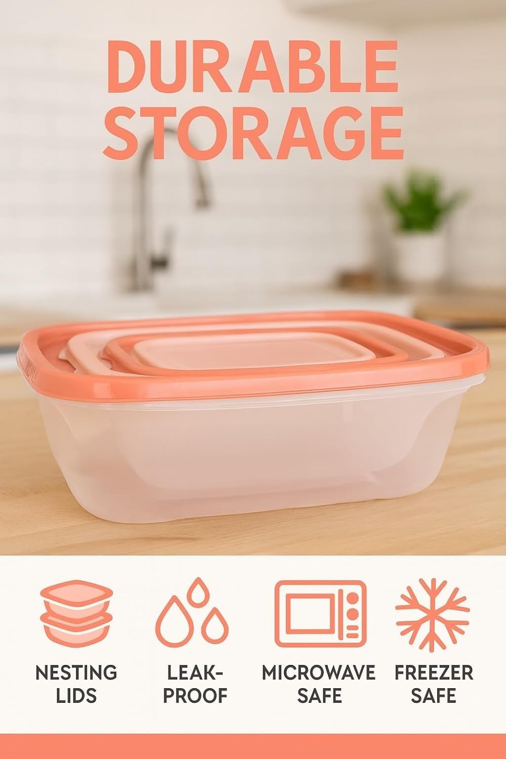 Food Storage Container Set, 4 Pcs Refrigerator Crisper Boxes with Airtight Lids, Leak Proof, Microwave Safe for 3 Minutes, Easy to Clean, Oval Food Grade for Vegetables and Fruit (Pink) - image 2