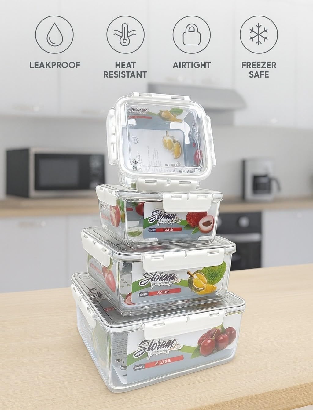 Food Storage Container Set 4 Pieces, Clear Acrylic Fridge Organizer Boxes with Lids, Stackable BPA-Free Refrigerator Bins for Fruit, Vegetables and Kitchen, 700/1700/3300/5700ml - image 2