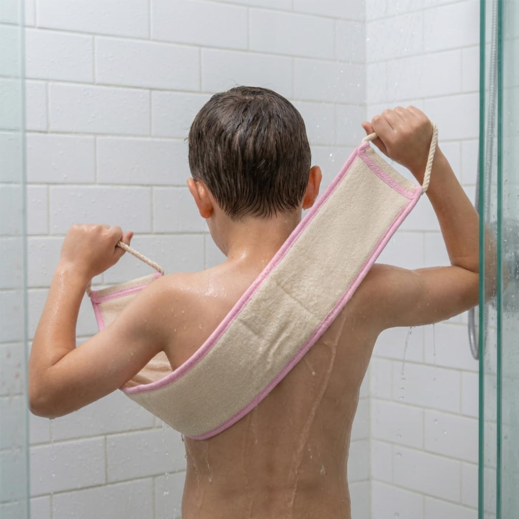 Back Scrubber for Shower, 80 cm Double-Sided 3D Exfoliating Bath Towel with Long Strap, Microfiber Body Loofah Wash Cloth for Men and Women, B-629 (Pink) - image 6