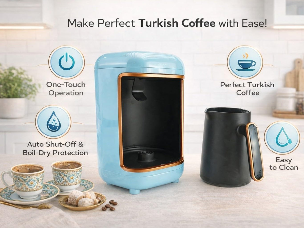 Turkish Coffee Machine 600W Electric Maker, 1-4 Cup Pot Overflow Sensor Auto Shut-Off Safety for Home Office Travel CM-1027 (Red) - image 2