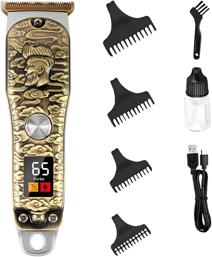 Hair Clipper for Men, Rechargeable Cordless Trimmer with Stainless Steel Blades, LCD Display, 4 Guide Combs, 120-Minute Runtime, Precision Grooming, HG-903 (Gold) - image 1
