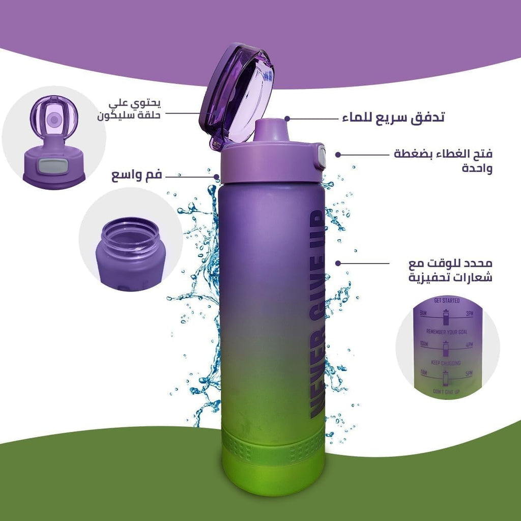 Water Bottle With Straw Lid 1L Bpa Free Leak Proof Reusable Portable Durable For Gym Travel School Home Outdoor Sports Flask With Carry Handle (Purple & Green) - image 4