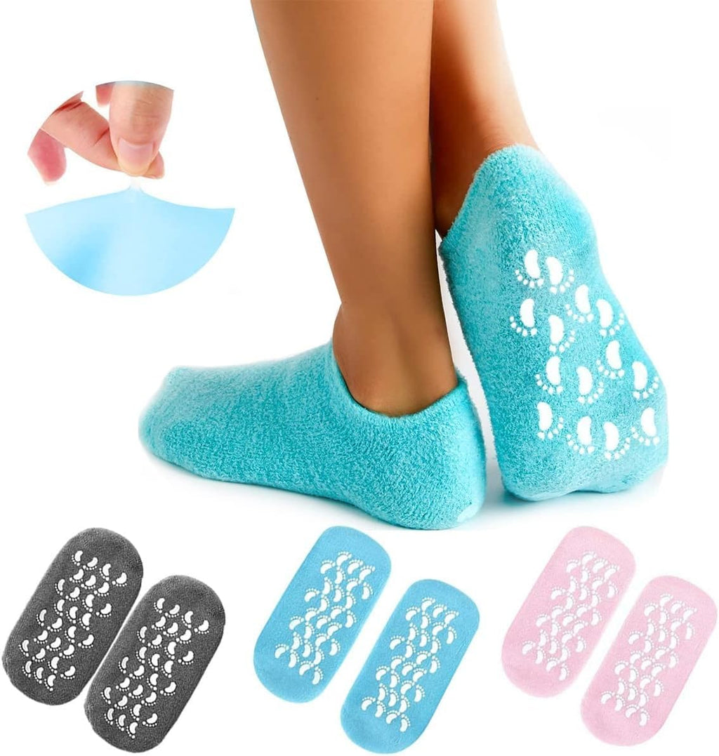 Moisturizing Socks Gel Heel Socks for Dry and Cracked Heels with Jojoba Oil Olive Oil and Vitamin E One Size Softening Spa Socks (Blue) - image 1