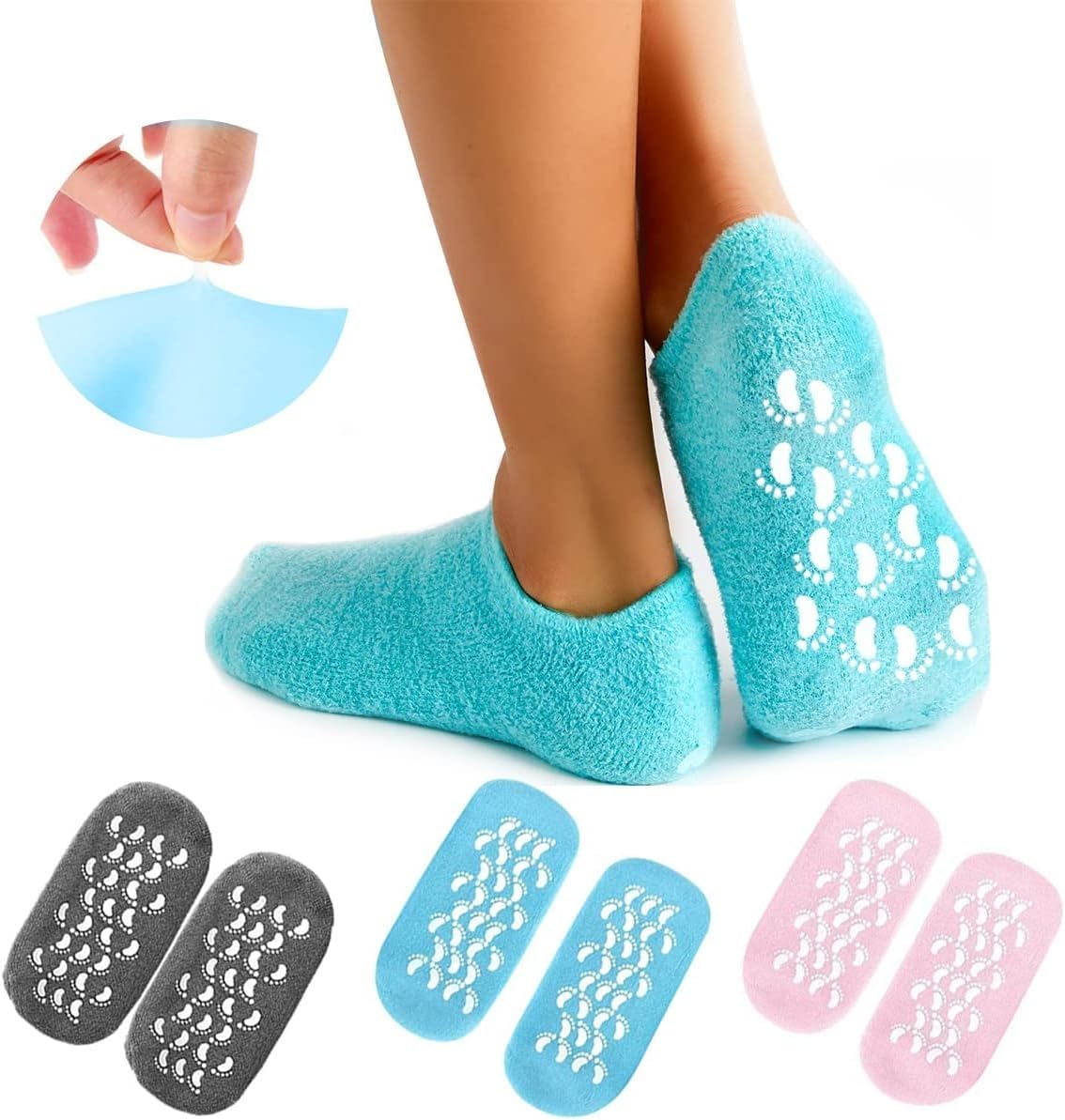 Moisturizing Socks Gel Heel Socks for Dry and Cracked Heels with Jojoba Oil Olive Oil and Vitamin E One Size Softening Spa Socks (Blue) - image 1