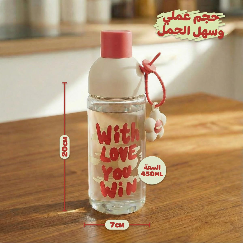 Glass Water Bottle 450ml with Strainer Cup for Herbs, Leak-Proof BPA-Free Easy-Grip Lid for Juice, Milk and Tea, GG-2538 (Red) - image 5