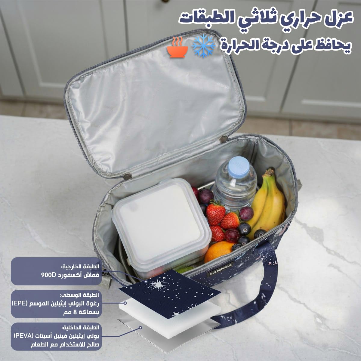 Lunch Bag 7 L, Insulated Thermal Cooler Tote, Waterproof Leakproof Food Storage Carrier for Work, School, Travel, Picnic, Hot and Cold Meals, BB-547 (Space) - image 4