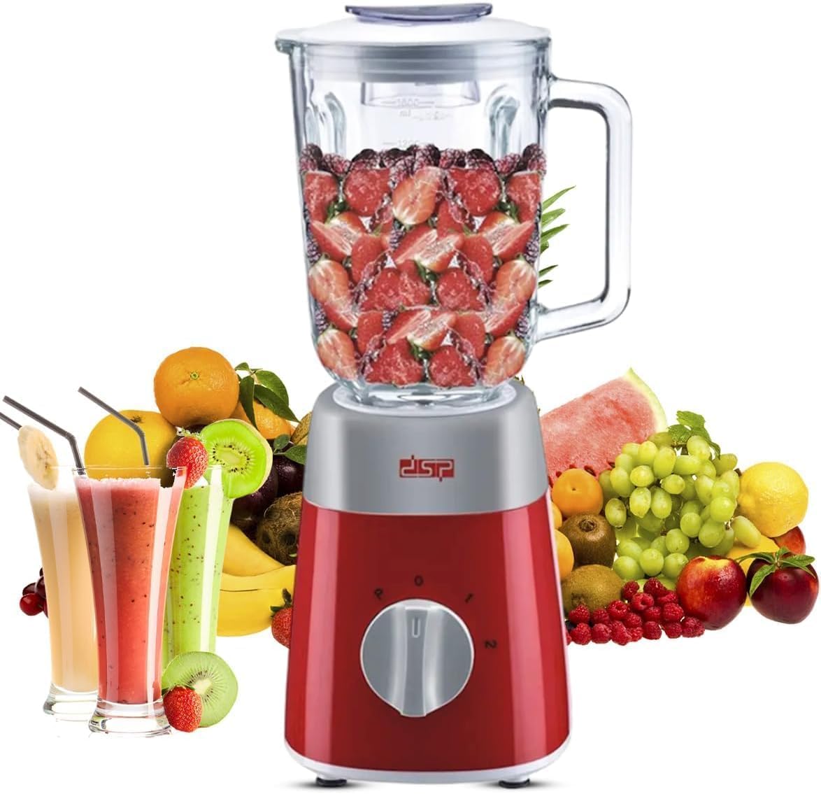 Blender 500W with 1.5L Glass Jar, 2-Speed Countertop Smoothie Maker with Pulse Function, Stainless Steel Blades and Ice Crushing, KJ2038 - image 1