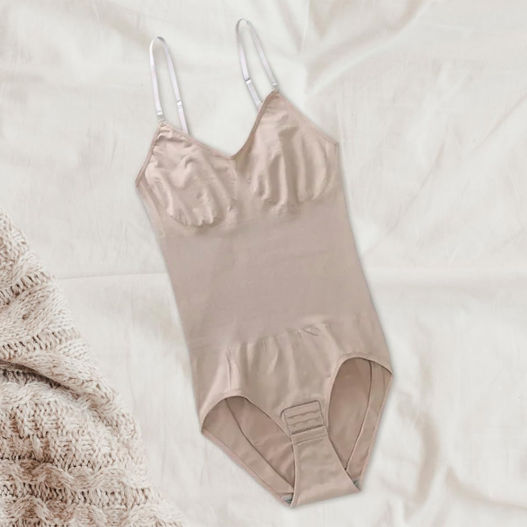 Shapewear Bodysuit for Women, Body Shaper Bodysuit with Tummy Control, Chest Pad Design, Stretch Knit Fabric and Crotch Opening, Invisible Under Clothes, Beige, XL - image 7